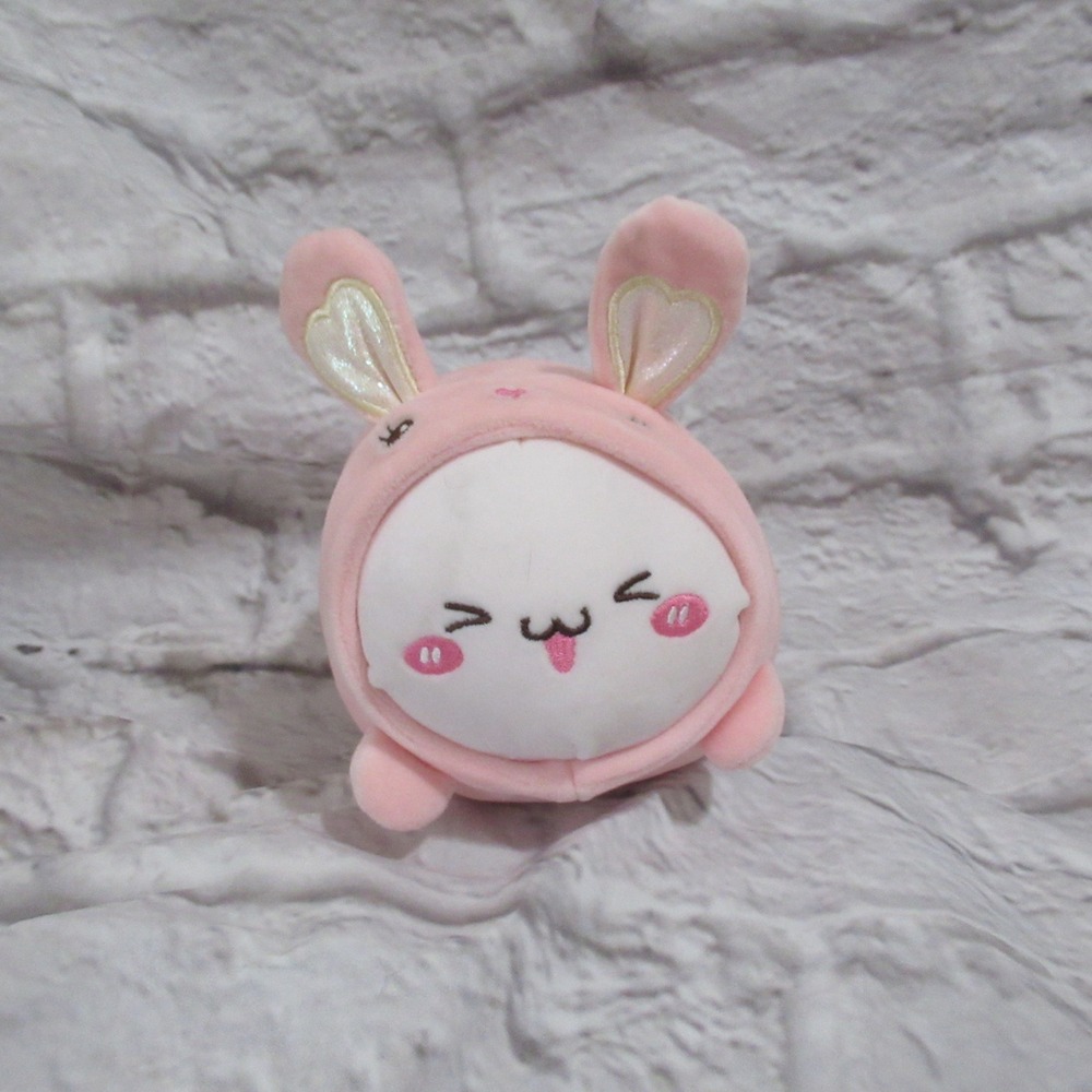 soft Kawaii cat plush with rabbit outfit pink pillow 10in
